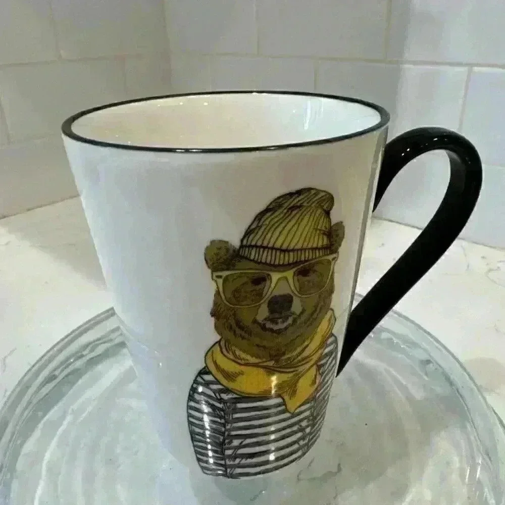 Hipster Brown Bear Mug Cup by Signature 16.5 oz. Big Yellow Glasses & Scarf - Picture 5 of 12